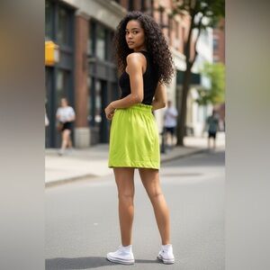 J.Crew Neon Lime Chartreuse Paper Bag Waist Mini Skirt Size 00